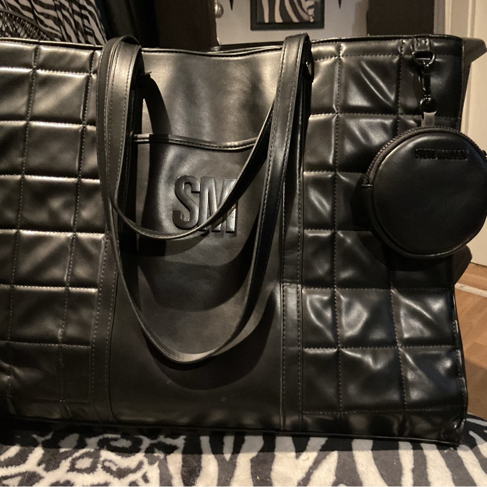 Steve Madden Black Quilted Tote with Detachable Coin Pouch